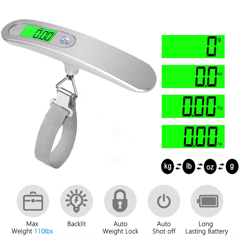 Fishing Hook Stainless Steel - เครื่องชั่งน้ำหนักแบบพกพา จอ LCD ดิจิตอล 110 ปอนด์/50