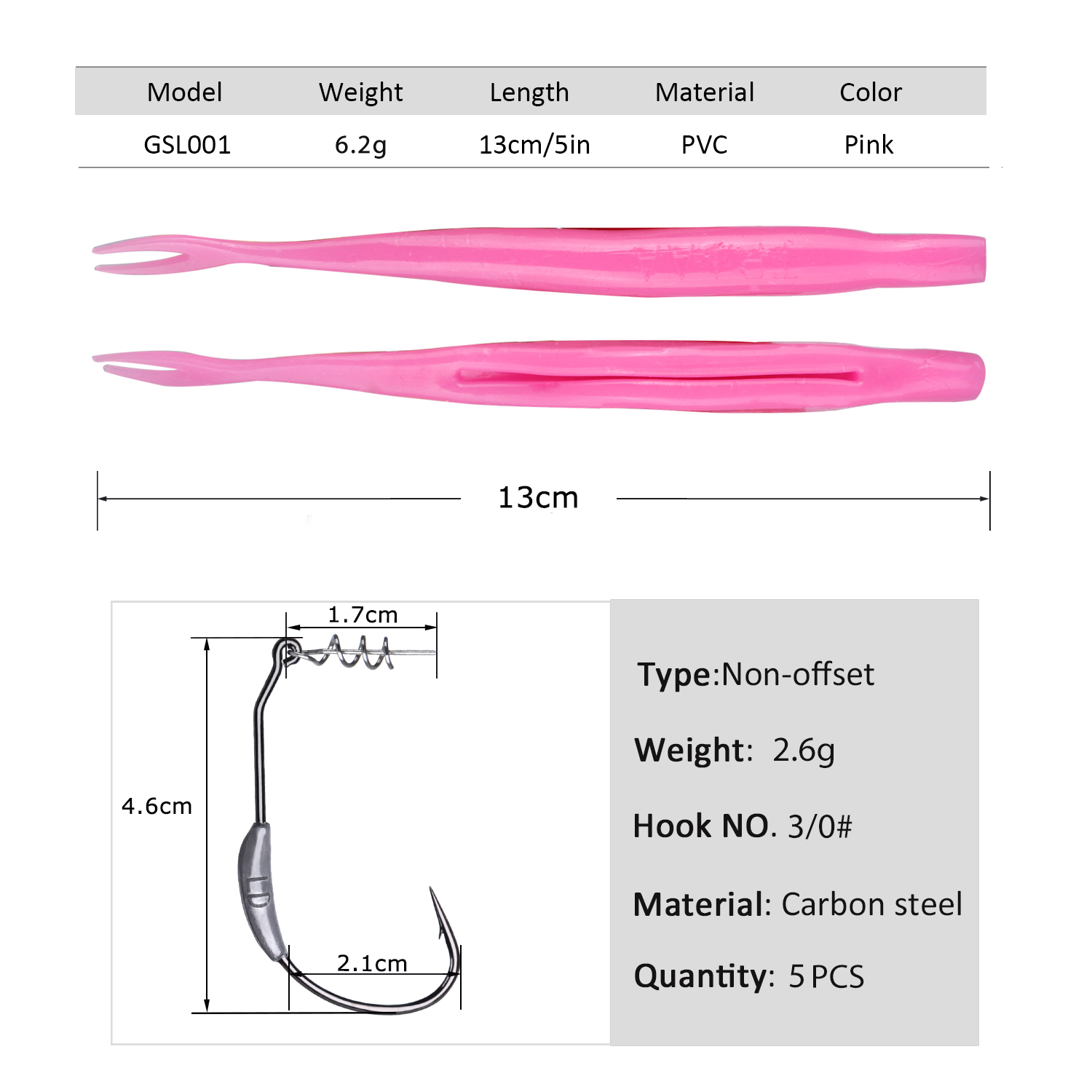 Fishing Hook Weedless - เหยื่อตกปลา Goture แบบนิ่ม 5 ชิ้น ขนาด