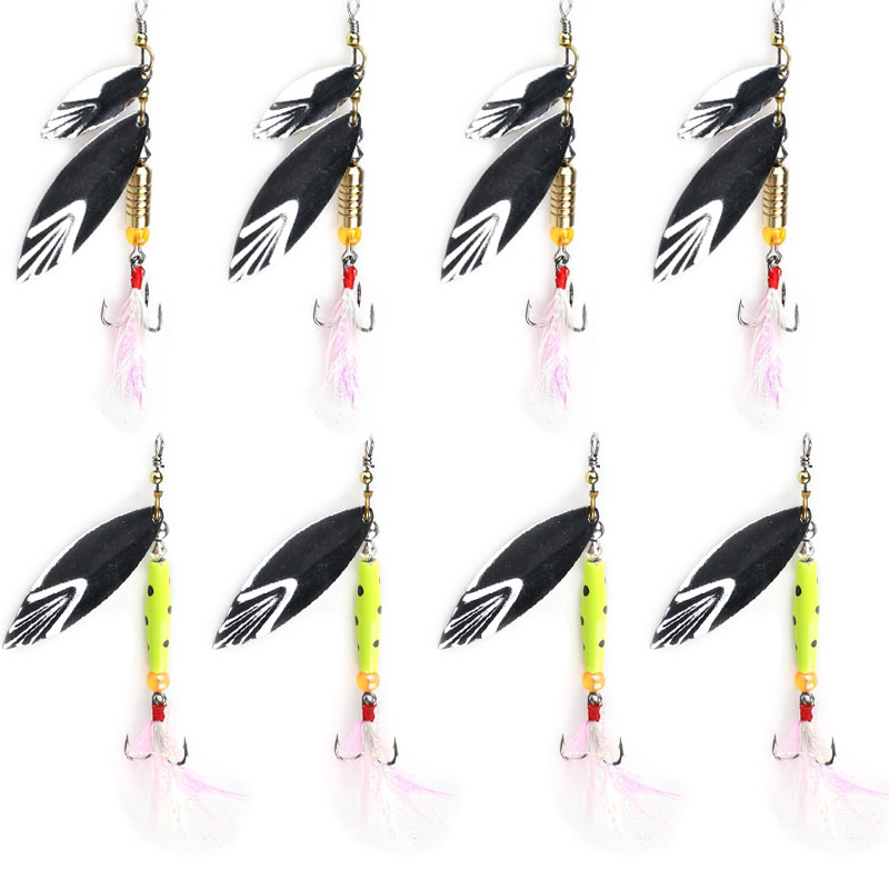 Fishing Hook Treble - เหยื่อตกปลาสปินเนอร์แบบแข็ง1/2ชิ้น7กรัม/10กรัมพร้อมตะขอแหลมขนนกอุปกรณ์ตกปลาโลหะเงินหมุนเลื่อมเหยื่อช้อน