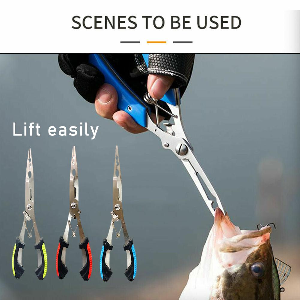 Fishing Hook Remover - คีมตกปลาสแตนเลสอเนกประสงค์ พร้อมที่เปิดห่วง ตัดสายถัก ที่ถอดตะขอแบบกันลื่น สำหรับเหยื่อตกปลา