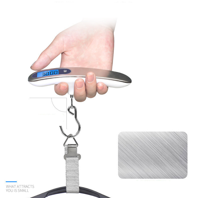 Fishing Hook - เครื่องชั่งแบบพกพาจอแสดงผล LCD แบบดิจิตอล 110lb/50kg กระเป๋าเดินทางอิเล็กทรอนิกส์แขวนกระเป๋าเดินทางกระเป๋าเดินทางชั่งน้ําหนักสัมภาระตกปลาพร้อมตะขอ