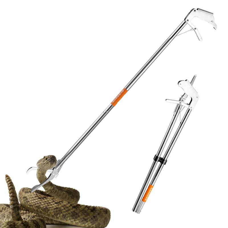 Fishing Hook Stainless Steel - เครื่องมือจับงูแบบพับได้, เครื่องมือจับสัตว์เลื้อยคลานทำจากสเตนเลสสตีลอุปกรณ์จับงูแบบข้อศอกหัวตรงขนาด120ซม. สำหรับตกปลาตั้งแคมป์