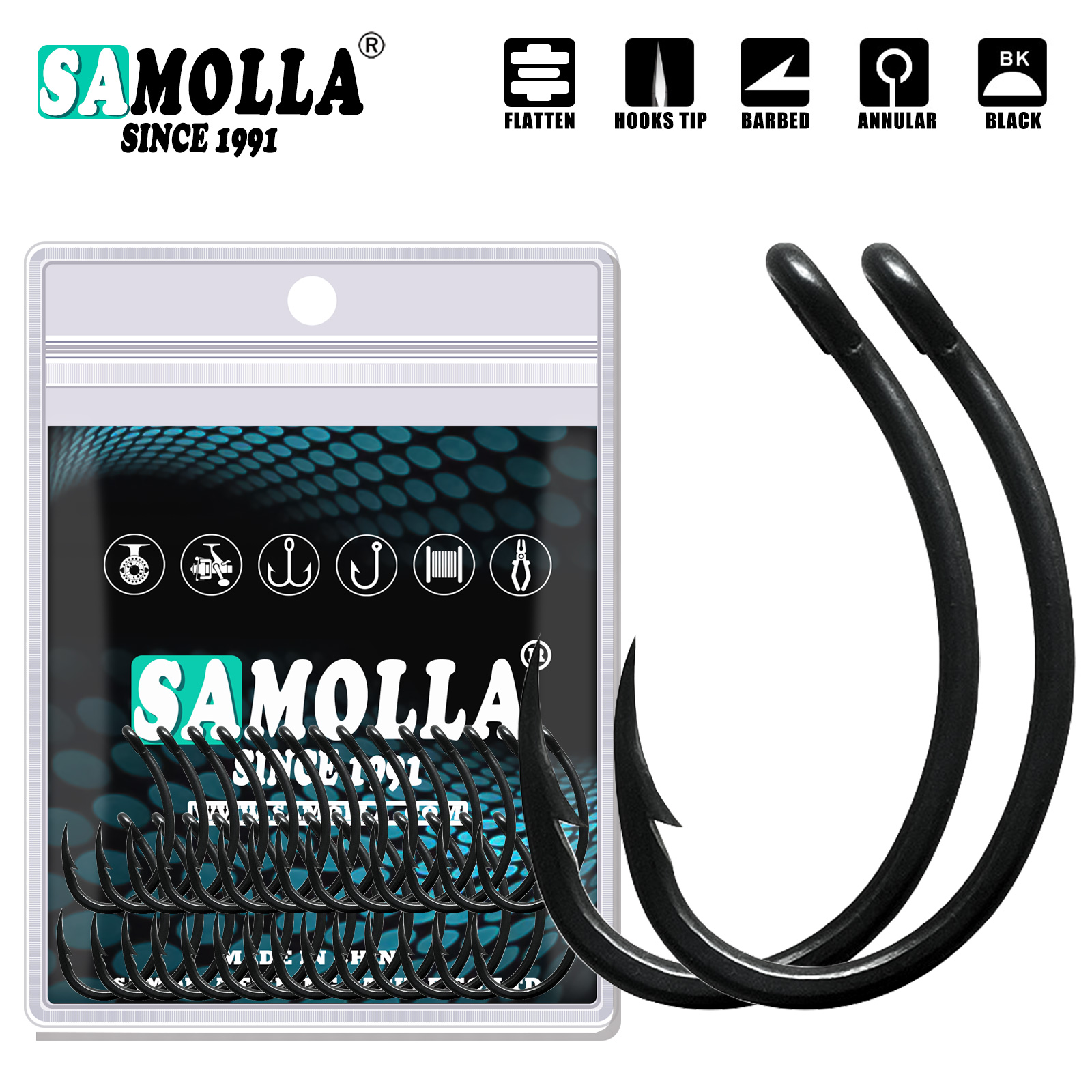 Fishing Hook Offset - 50pcs ปลาคาร์พตะขอตกปลาเคลือบ PTFE สูงคาร์บอนสแตนเลสสตีลตะขอโค้งกว้าง Gape Barbed