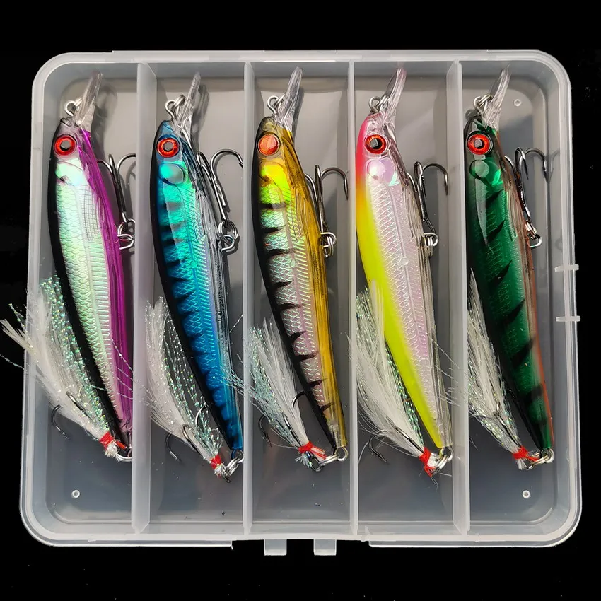 Fishing Hook Box - 5ชิ้น/กล่อง3D เลเซอร์ Bionic Eyes เหยื่อปลาซิว-13.3g/6.8g เหยื่อแข็งพร้อมตะขอแหลมขนนกสำหรับการจับสูงสุด