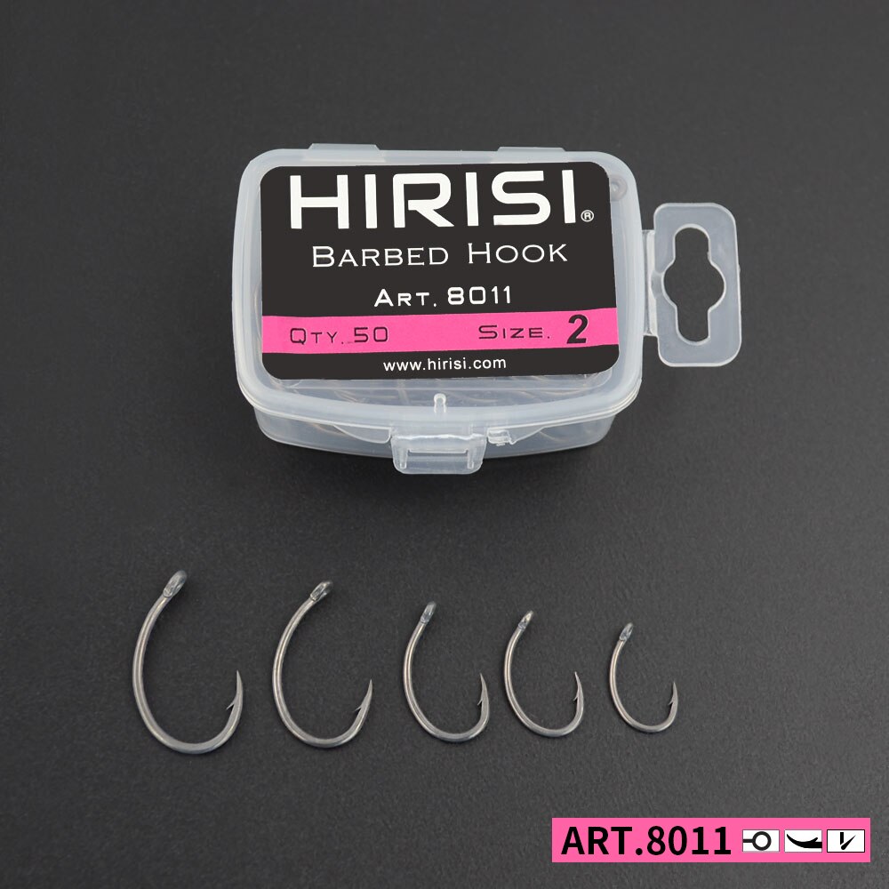 Fishing Hook Offset - Hirisi ปลาคาร์พตะขอตกปลา 50 ชิ้น PTFE เคลือบเหล็กคาร์บอนสูงตะขอหนามในกล่อง