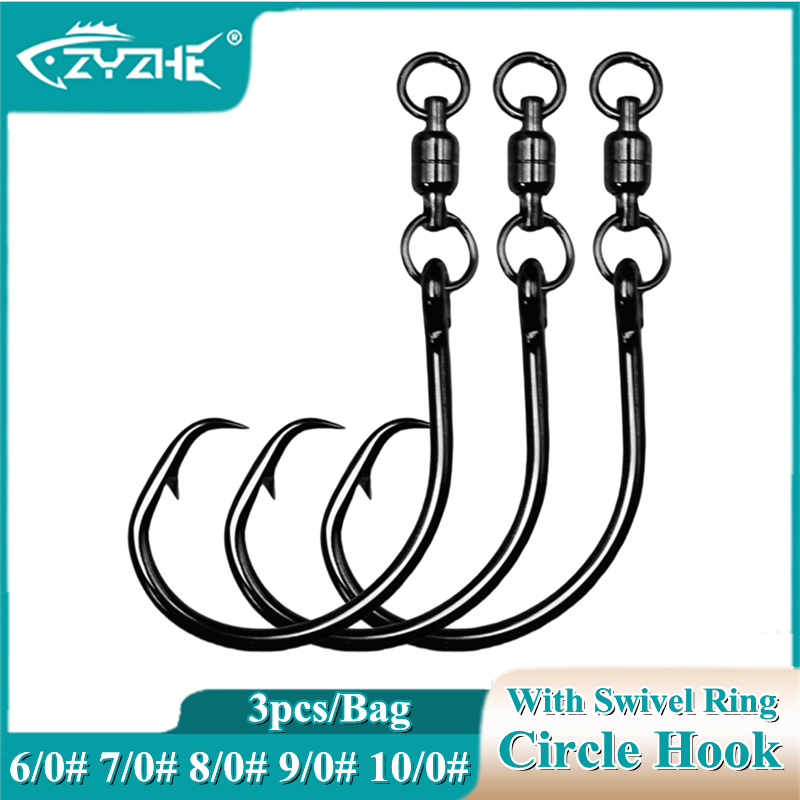 Fishing Hook Circle - ZYZHE 3/6/9 ชิ้น ตะขอเกี่ยววงกลมพร้อมห่วงหมุน 6/0 #