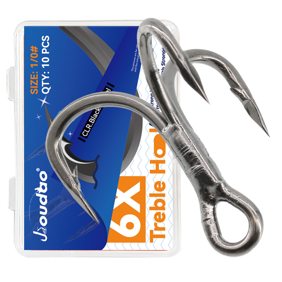 Fishing Hook Offset - 6X ตกปลา TREBLE Hooks สีดํา 10
