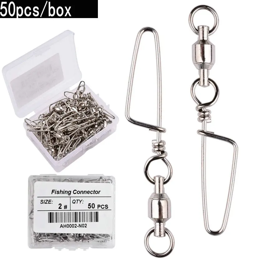 Fishing Hook Box - 50 ชิ้นลูกปืนตกปลาหมุนพร้อม Coastlock Snap 0-6 #
