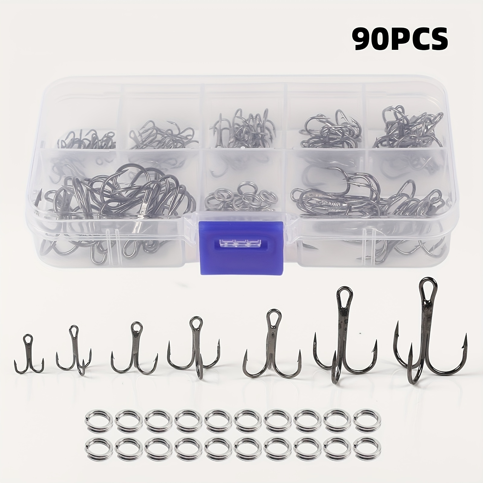 Fishing Hook Circle - ชุดเหยื่อตกปลา 90 ชิ้น/ชุด พร้อมตะขอสามทางและห่วงแยก ตะขอรูปผีเสื้อประดับเลื่อม