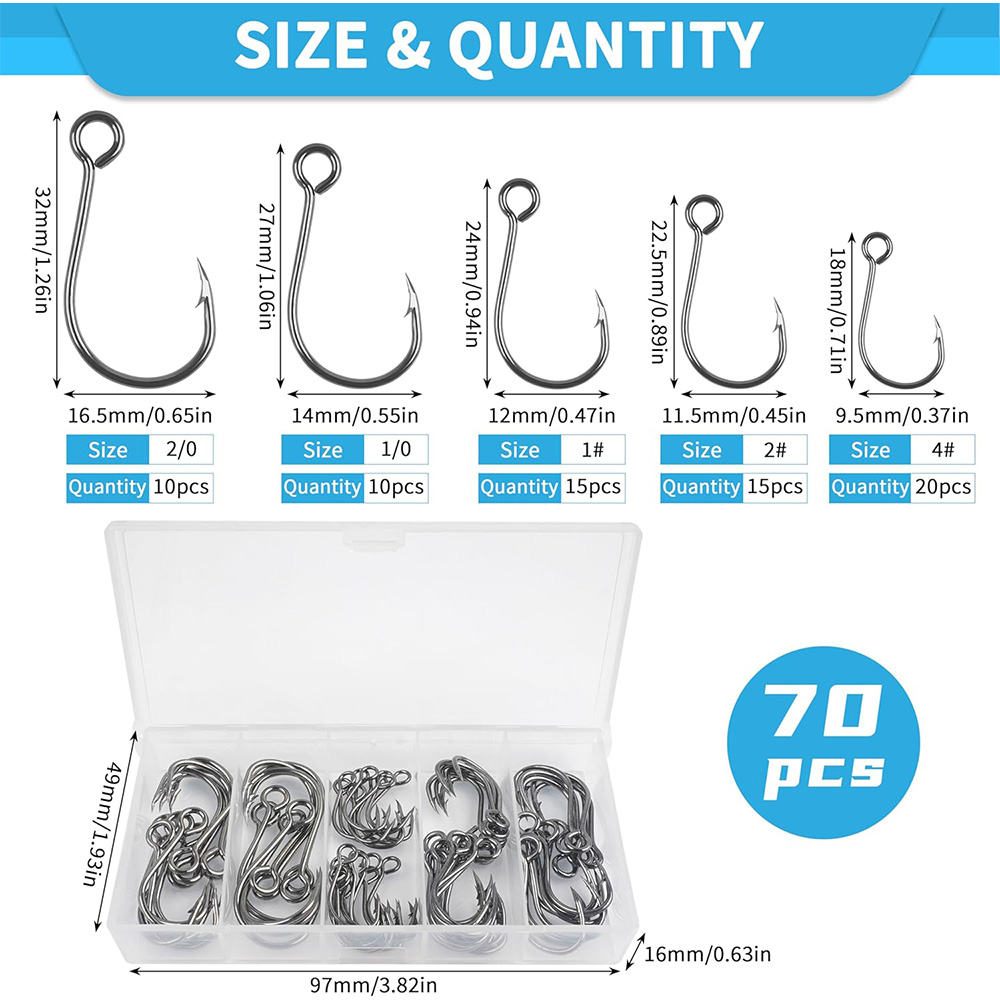 70 ชิ้นตกปลาอินไลน์ตะขอเดี่ยวเ - Fishing Hook Circle บทวิจารณ์และราคา